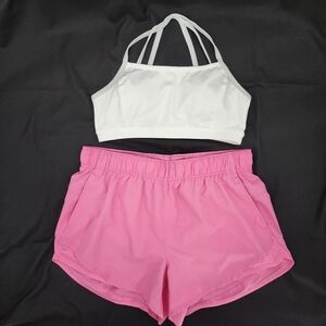 Athletic Works Womens Sports Bra Shorts Bundle Size‎ L Pink White Activewear